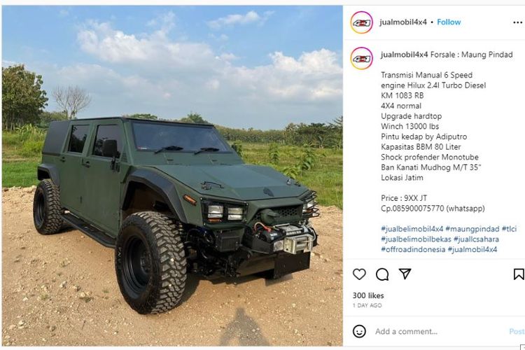 Pindad Maung 4x4 dijual dengan banderol Rp 900 jutaan