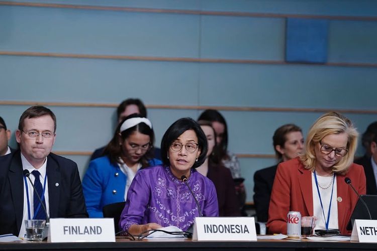 Menteri Keuangan Sri Mulyani Indrawati saat memimpin Coalition for Climate Action Ministerial Meeting dalam rangkaian IMF-World Bank Spring Meeting 2023. 
