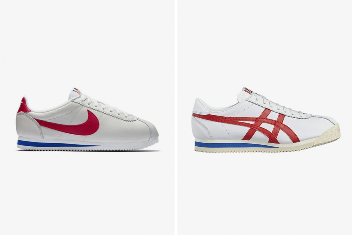 Nike Cortez (kiri) dan onitsuka Tiger Corsair (kanan)