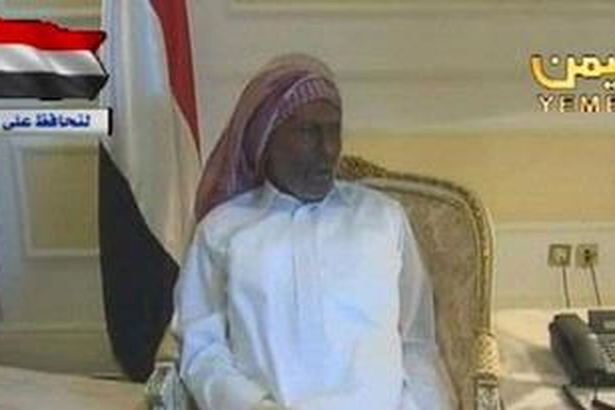 Presiden Yaman Ali Abdullah Saleh setelah menjalani perawatan akibat serangan Juni lalu, Kamis (7/7/2011).