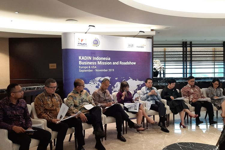 Konferensi pers misi perdagangan Kamar Dagang dan Industri (Kadin) Indonesia di Jakarta, Rabu (4/9/2019). 