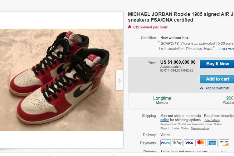Sepatu Air Jordan 1 yang ditawarkan di ebay