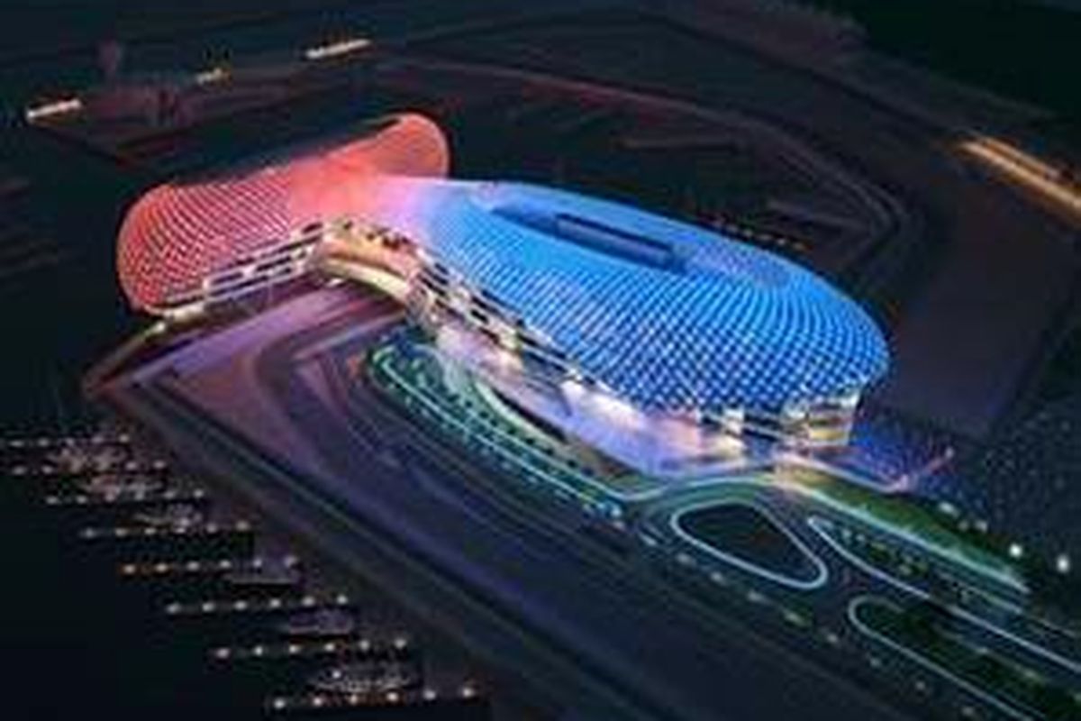 Sebagian pemandangan sirkuit Yas marina di malam hari