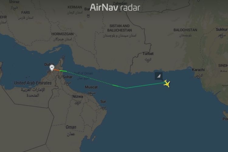 Pesawat Kargo Boeing 737 Diduga Jatuh di Laut Arab, Bergerak Tak Biasa