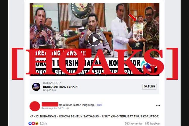 Hoaks KPK dibubarkan dan Satgasus yang dibentuk Presiden RI memeriksanya