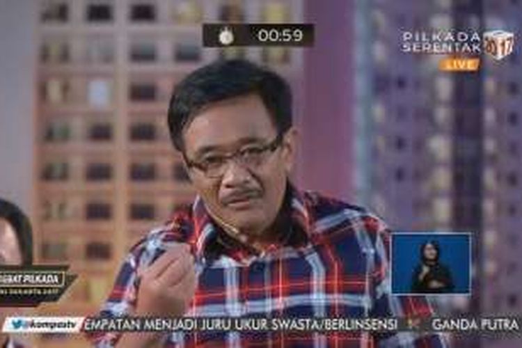 Djarot Saiful Hidayat saat debat pertama Pilkada DKI Jakarta, Minggu (13/1/2017).