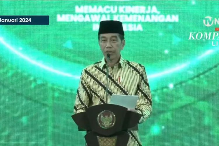 Presiden Joko Widodo menghadiri Resepsi Harlah ke-101 Nahdlatul Ulama (NU) yang digelar di Universitas Nahdlatul Ulama (UNU) Yogyakarta, Rabu (31/1/2024).
