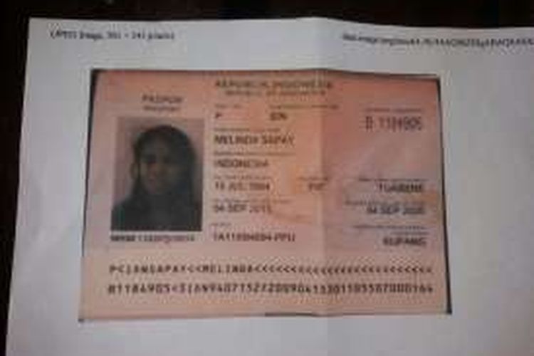 Paspor Yufrinda Selan yang diganti namanya menjadi Melinda Sapay
