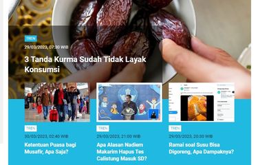 Tangkapan layar berita populer TREN dari Rabu (29/3/2023) hingga Kamis (30/3/2023) pagi.