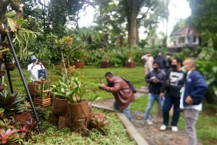 Sejumlah pengunjung di Kebun Raya Bogor sedang melihat-lihat koleksi anggrek hitam yang ada di Taman Anggrek Hitam, Sabtu (30/1/2021).