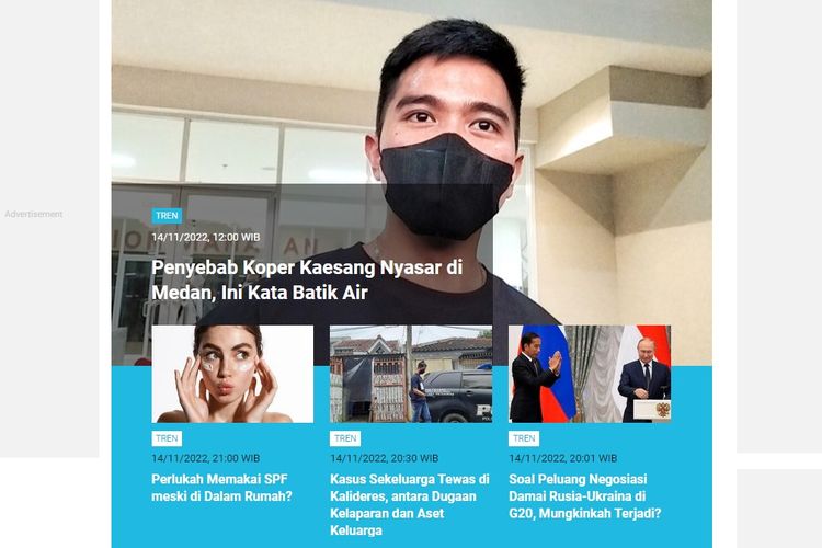 Tangkapan layar berita populer di laman Tren sepanjang Senin (14/11/2022) hingga Selasa (15/11/2022) pagi.