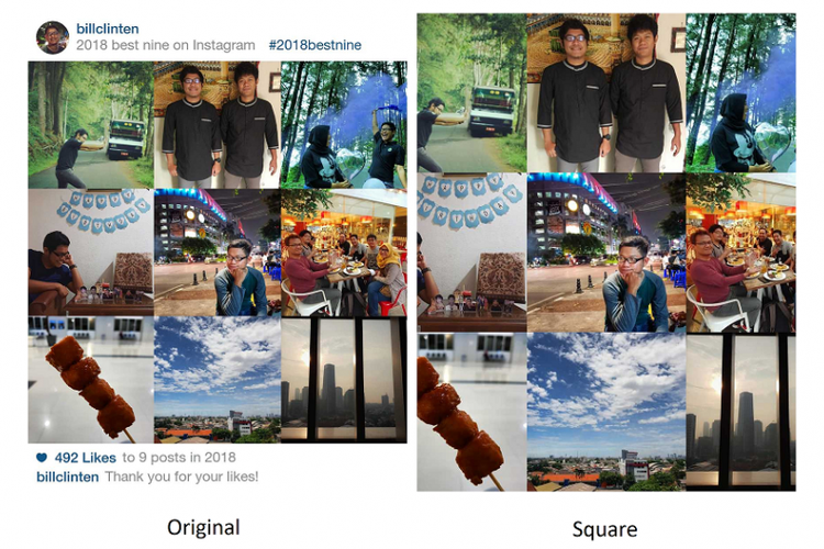 Ilustrasi Best Nine Original dan Square