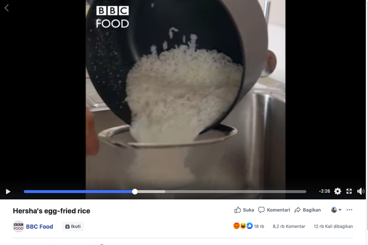 Tangakapan layar video memasak nasi BBC Food yang viral