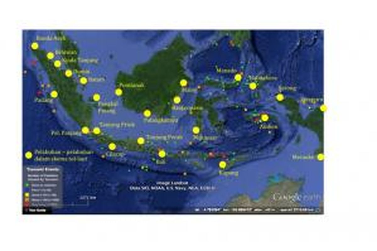 Posisi pelabuhan dalam skema tol laut terhadap catatan sejarah kejadian tsunami di Indonesia.