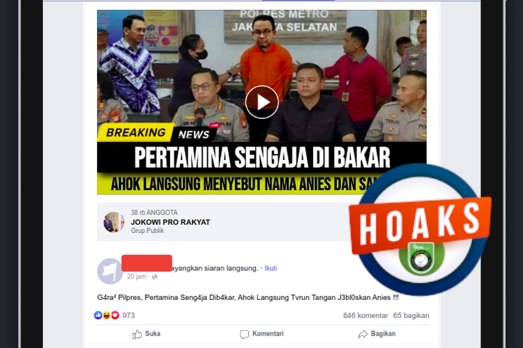 Hoaks Mantan Gubernur DKI Jakarta Anies Baswedanditahan terkait kasus kebakaran Depo Pertamina Plumpang