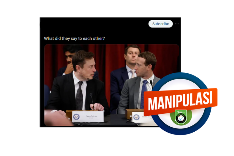 Manipulasi, foto debat sengit antara Elon Musk (kiri) dengan Mark Zuckerberg (kanan) saat menghadiri AI Insight Forum.