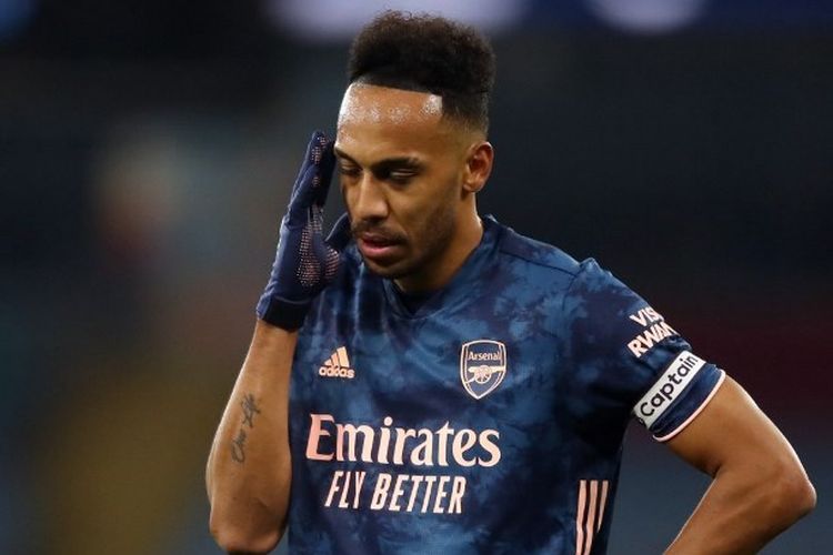 Penyerang Arsenal, Pierre-Emerick Aubameyang, pada laga kontra Manchester City, Sabtu (17/10/2020) pada lanjutan Liga Inggris.