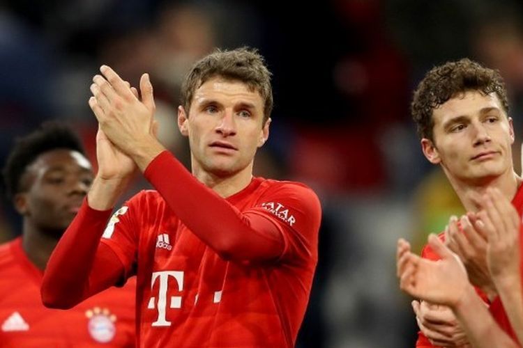 Thomas Müller dari FC Bayern Muenchen merayakan setelah pertandingan Bundesliga antara FC Bayern Muenchen dan SV Werder Bremen