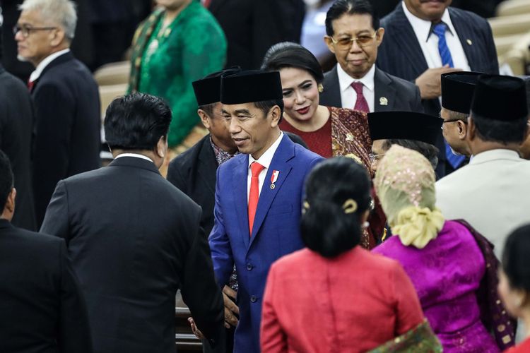 Presiden Joko Widodo tiba dalam Sidang Tahunan MPR di Kompleks Parlemen, Senayan, Jakarta, Jumat (16/8/2019).