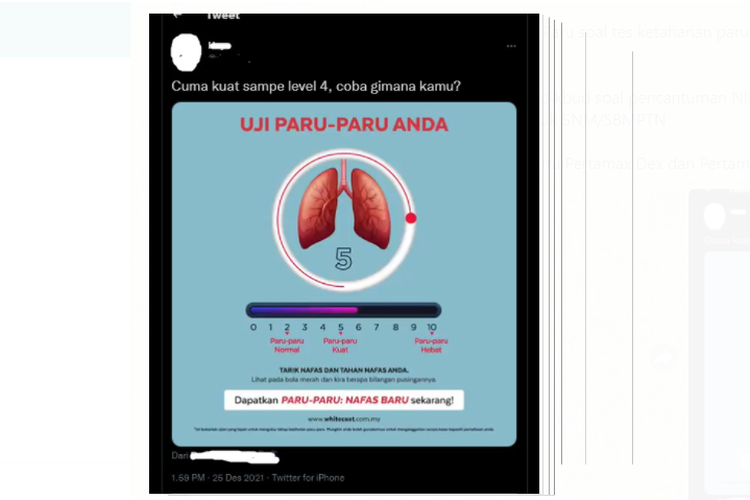 Tangkapan layar unggahan soal tes ketahanan paru-paru di media sosial.
