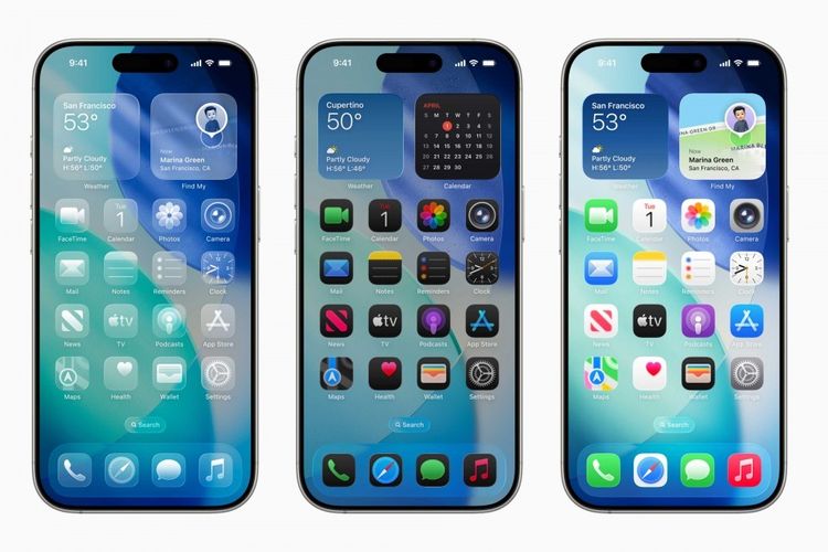 iOS 26 hadir denganbahasa desain baru bernama Liquid Glass, yang memberikan tampilan transparan, bersih, dan modern di berbagai elemen antarmuka.