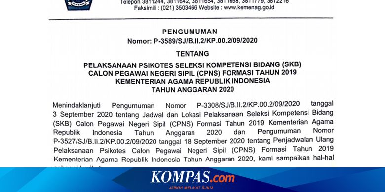 Jangan Terlewat Ini Jadwal Psikotes Skb Cpns 2019 Kemenag Halaman All Kompas Com