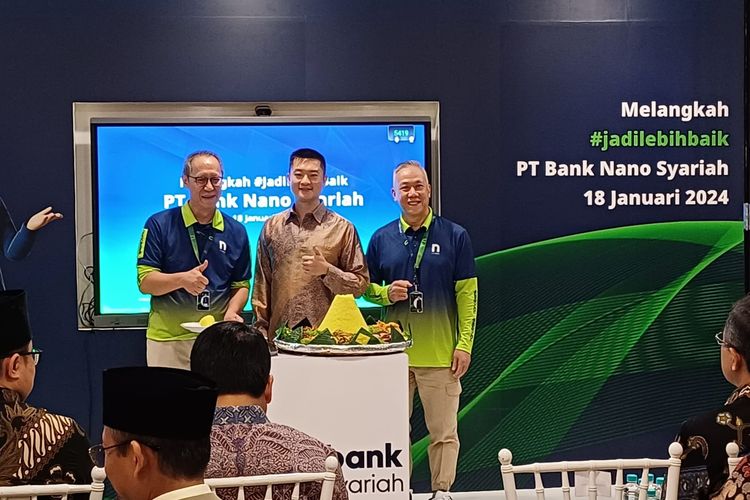 Direktur Utama Bank Nano Syariah Halim dalam acara peresmian Bank Nano Syariah di Jakarta, Kamis (18/1/2024).