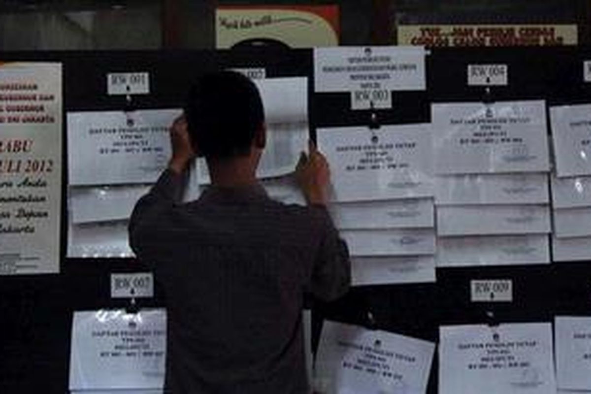 Ilustrasi: Petugas Kelurahan Kebon Kacang, Jakarta Pusat,  melihat Daftar Pemilih Tetap (DPT) di wilayah kelurahan tersebut, Senin (21/5/2012) lalu. 