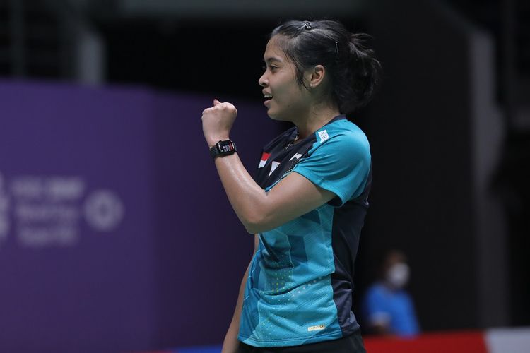 Gregoria Mariska Tunjung mengalahkan Akane Yamaguchi pada partai perempat final Malaysia Masters 2022 di Axiata Arena, Kuala Lumpur, Jumat (8/7/2022). 