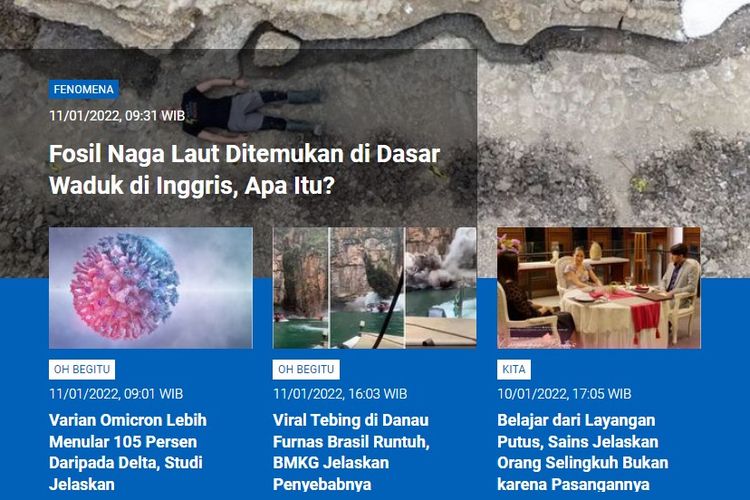 [POPULER SAINS]: Fosil Naga Laut di Dasar Waduk | Omicron 105 Persen Lebih Menular dari Delta | Tebing Danau Brasil Runtuh