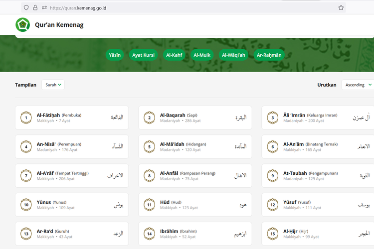 Ilustrasi Al-Qur'an online Kemenag.