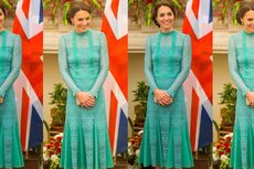 Gaun Brokat Hijau Sempurnakan Penampilan Kate Middleton di India 