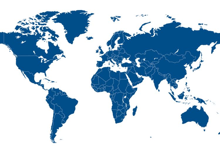 Peta dunia. Rusia memuncaki daftar negara terluas di dunia, dengan memiliki 11 persen wilayah daratan di Bumi.