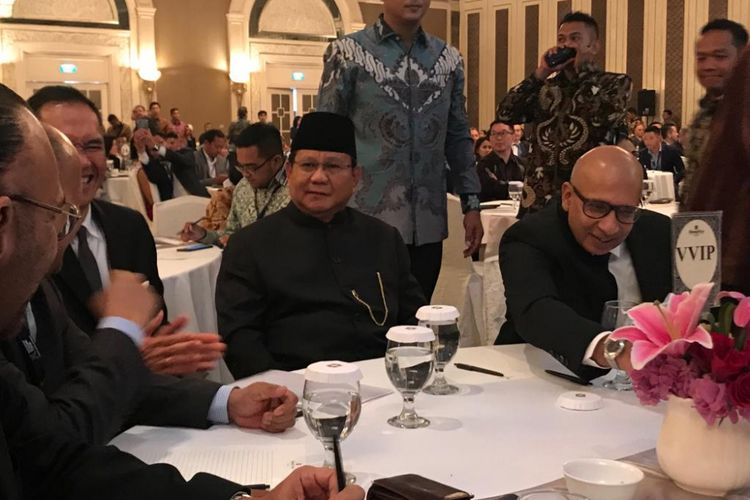 Calon presiden nomor urut 02 Prabowo Subianto saat menjadi pembicara dalam acara Indonesia Economic Forum 2018, di Hotel Shangrila, Jakarta Pusat, Rabu (21/11/2018). 