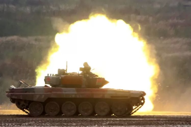 Tank Belarus dalam latihan bersama dengan Rusia pada Agustus tahun ini.