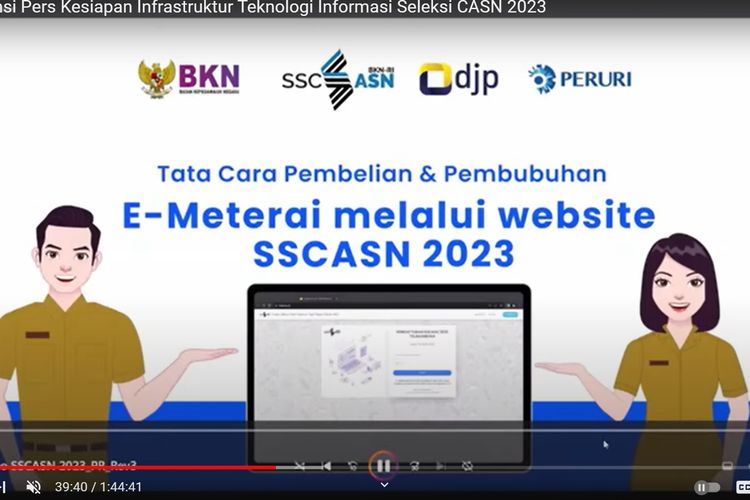 Tangkapan layar soal tata cara pembelian dan pembubuhan e-meterai melalui laman SSASN 2023.