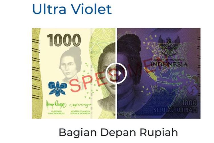 Tampilan bagian depan uang pecahan Rp 1.000.