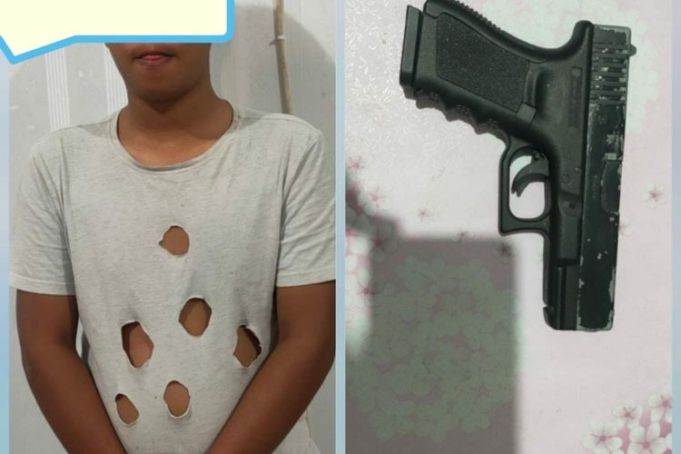 Tersangka dan barang bukti pistol air soft gun diamankan polisi dari Polresta Kendari (Foto dokumentasi Polresta Kendari)