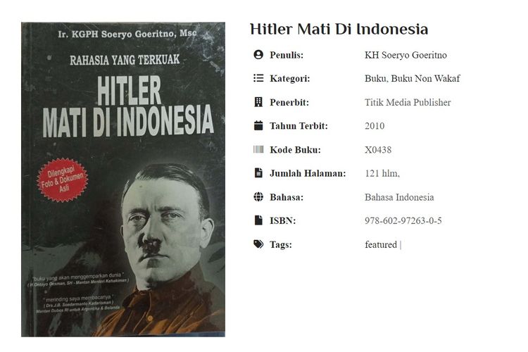 Tangkapan layar foto buku Hitler Mati di Indonesia.
