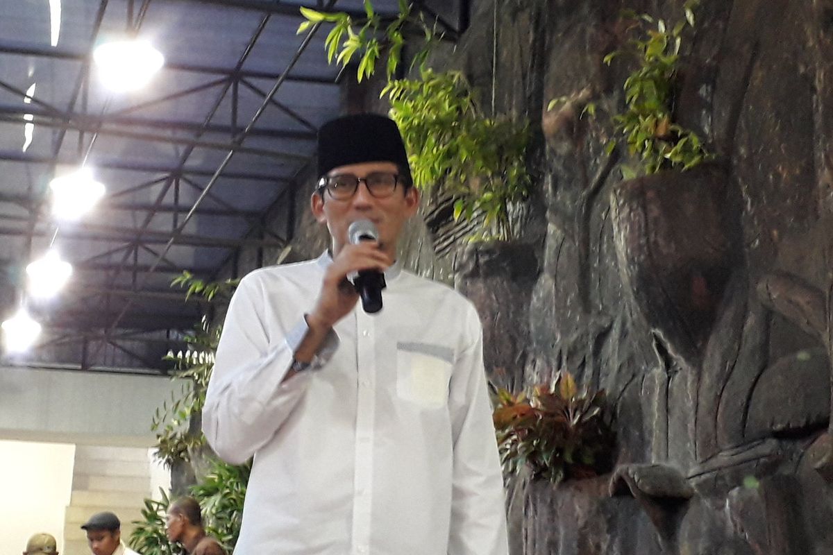 Calon Wakil Presiden Sandiaga Uno Nomor Urut 02 saat hadiri buka bersama Partai Gerindra dan Pemuda Pancasila Jakarta Barat pada Jumat (24/05/2019). 
