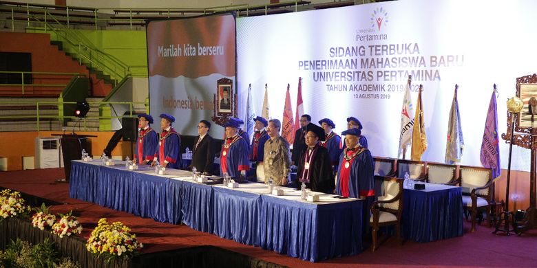 Universitas Pertamina menggelar Sidang Senat Terbuka Penerimaan Mahasiswa Baru tahun ajaran 2019/2020 di Gelangang Olah Raga Pertamina, Jakarta (13/8/2019) guna menyambut 1.471 mahasiswa baru.