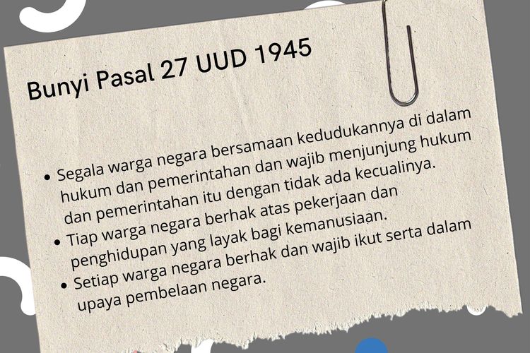 Ilustrasi bunyi Pasal 27 UUD 1945