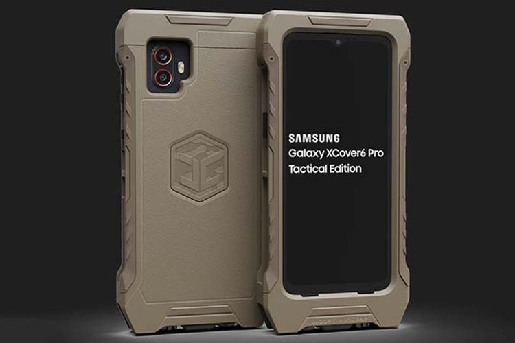 Tampilan layar depan dan belakang dari Galaxy XCover 6 Pro edisi Tactical