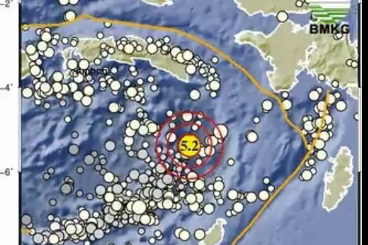 Tangkapan layar citra titik episenter gempa bumi di Laut Banda, Maluku pada Selasa (27/12/2022) pukul 15.00.49 WIB.