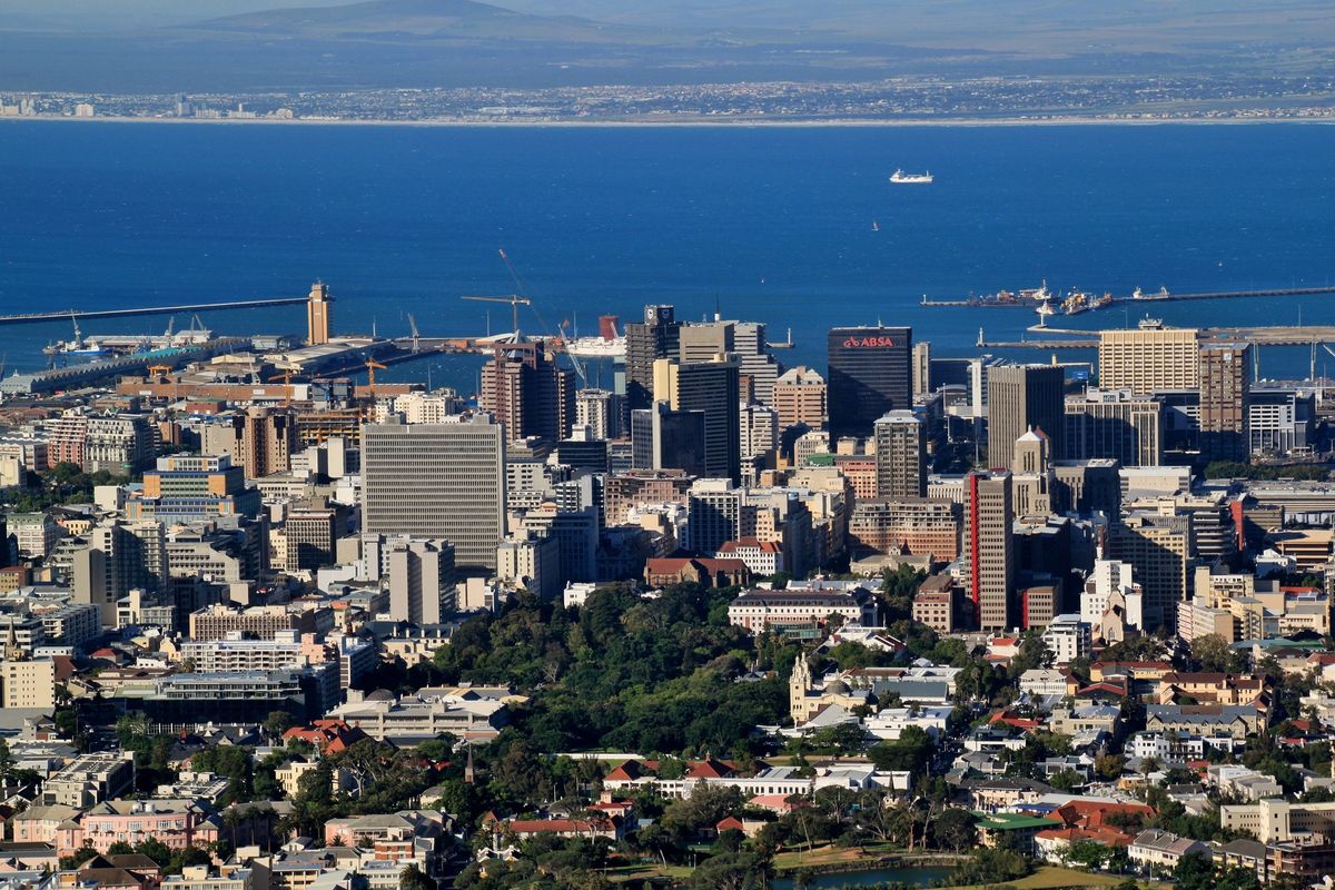 Ilustrasi pemandangan kota Cape Town, Afrika Selatan.