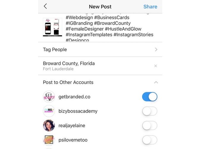 Fitur Instagram yang bisa memudahkan penggunanya untuk mengunggah foto dan video di akun yang berbeda dalam satu waktu.