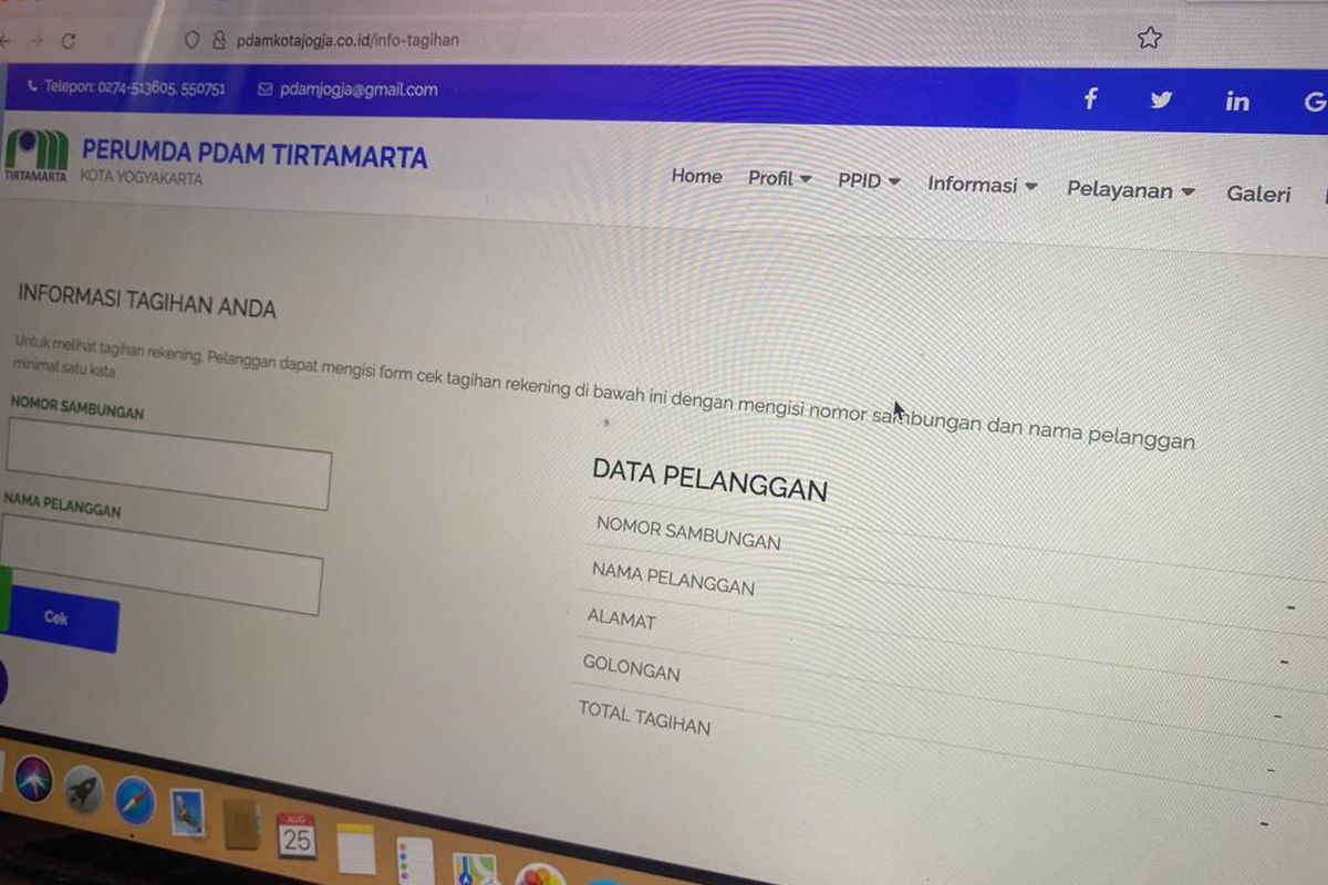 Ilustrasi cara cek tagihan PDAM online via website.