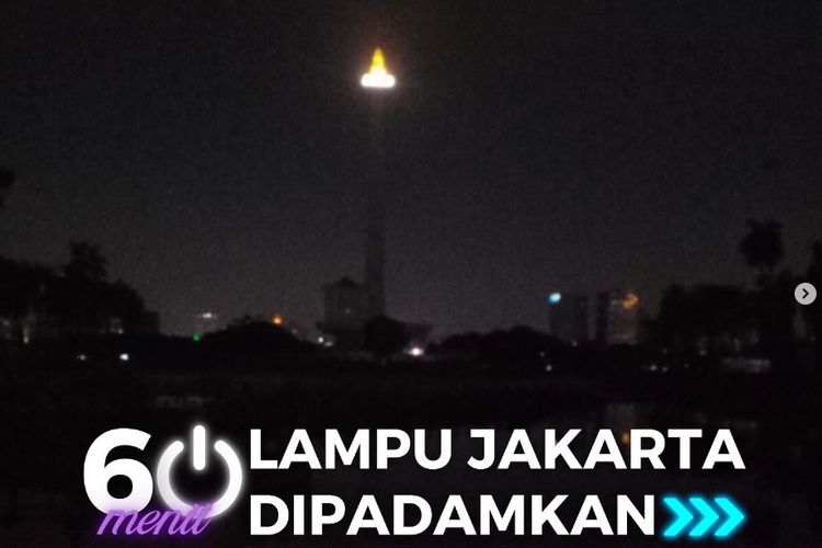Tangkapan layar unggahan Dinas Lingkungan Hidup DKI Jakarta yang mengampanyekan pemadaman lampu selama satu jam pukul 20.30 sampai 21.30 WIB, Sabtu (27/4/2024).