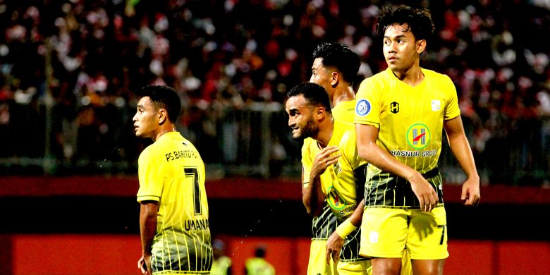 Pemain Barito Putera Rizky Pora saat pertandingan pekan 1 Liga 1 2022-2023 melawan Madura United yang berakhir dengan skor 8-0 di Stadion Gelora Madura Ratu Pamelingan Pamekasan, Sabtu (23/7/2022) malam.