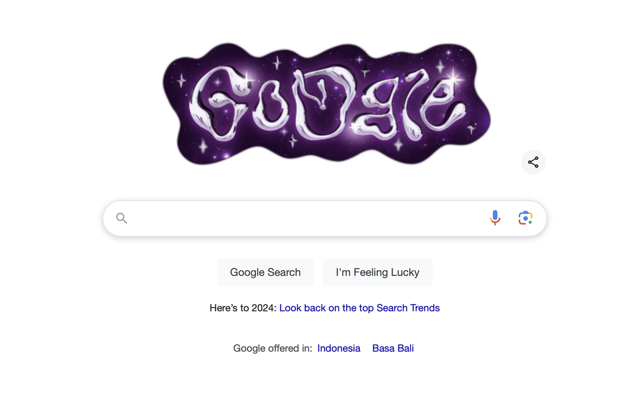 Tampilan halaman muka Google.com atau Google.co.id hari ini, Selasa (31/12/2024)